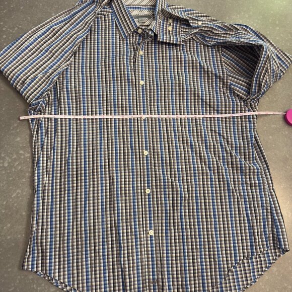 Johnston & Murphy Blue Plaid Button-Up Shirt - Size XL Tailored Fit - Picture 9 of 10